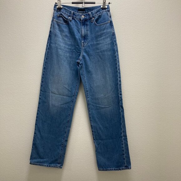 Uniqlo Denim - UNIQLO Women´s blue flare wide leg high rise loose fit jeans size 24